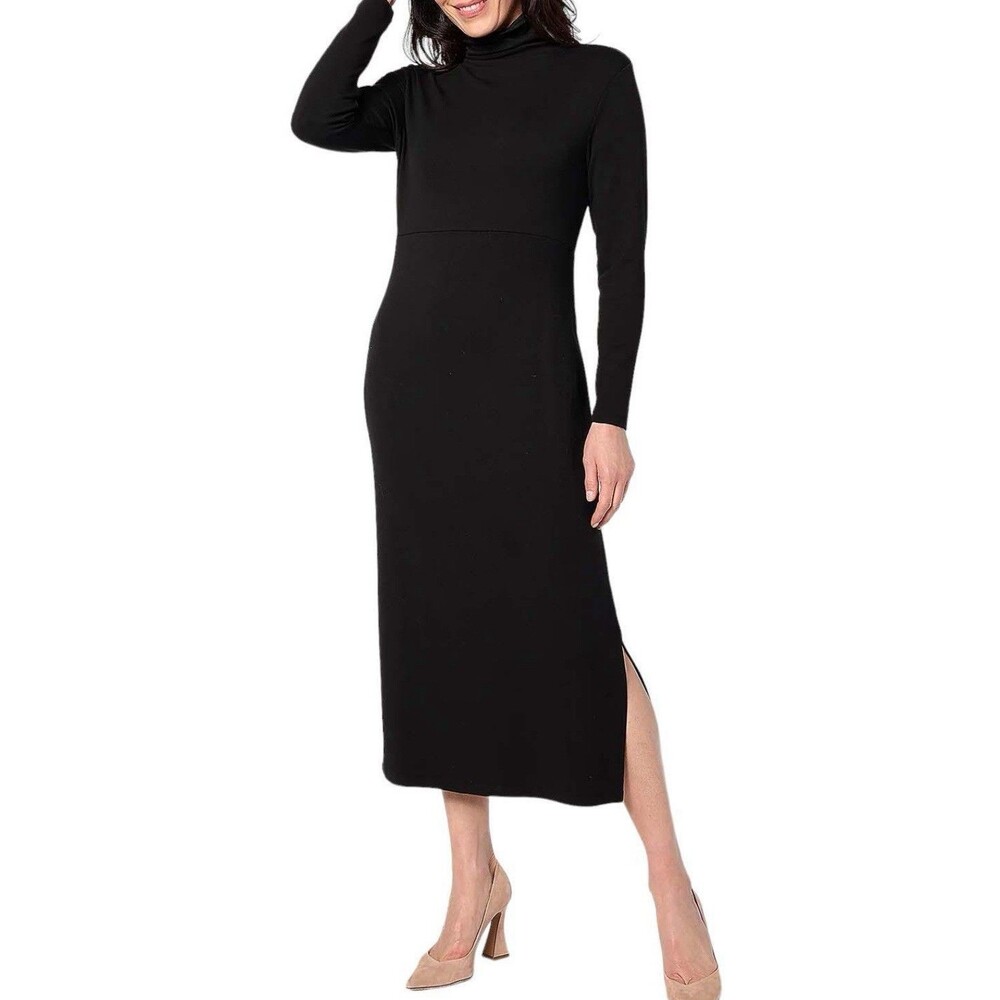 Women with Control Finespun Jersey Tummy Control Midi Dress Black Plus Size 1X